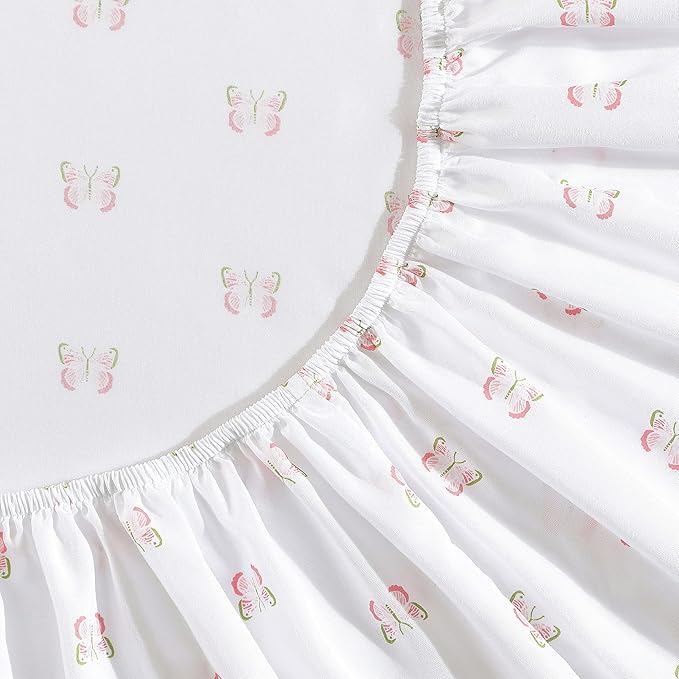 Laura Ashley Kids - Queen Sheet Set, Soft & Wrinkle-Resistant Toddler Bedding Set, Ideal Girl Room Essentials, Bed Sheets with Matching Pillowcases (Fluttery Friends Pink)