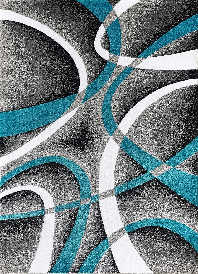 GLORY RUGS Modern Area Rug 4x6 Turquoise Swirls Carpet Bedroom Living Room Contemporary Dining Accent Sevilla Collection 4816A
