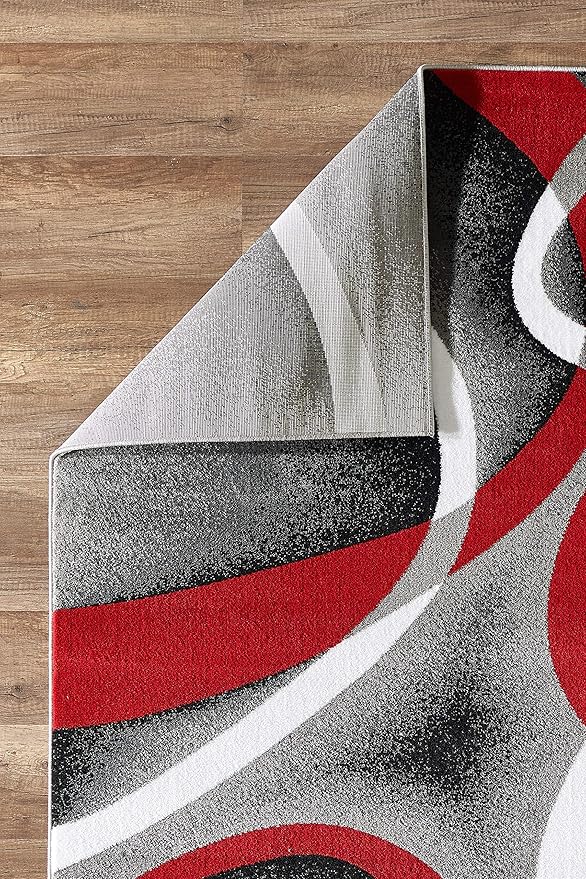 GLORY RUGS Modern Area Rug 5x7 Red Swirls Carpet Bedroom Living Room Contemporary Dining Accent Sevilla Collection 4816A (Grey Red)