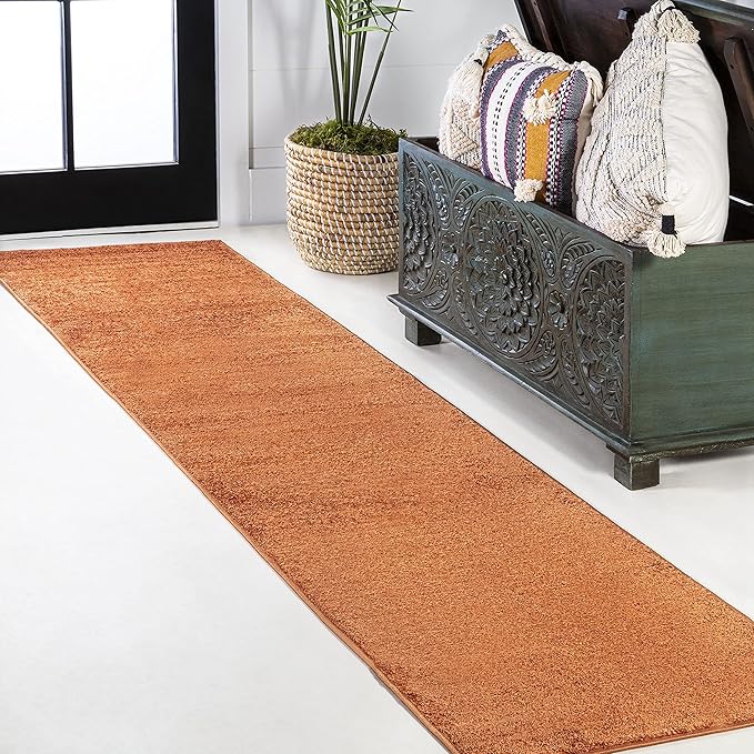 JONATHAN Y Haze Solid Low-Pile Orange Runner Rug 2x8, Coastal,Bohemian,Minimalist,Classic, Easy-Cleaning for Living Room,Bedroom,Kitchen,Pet Friendly,Non-Shedding (SEU100M-28)