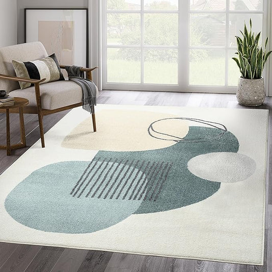 Abani Deco Area Rug -Cream/Green Minimalist Design -7'9" x 10'2"(8'x10') - Easy to Clean - Durable for Kids and Pets - Non-Shedding - Medium Pile - Soft Feel - for Living Room, Bedroom & Office