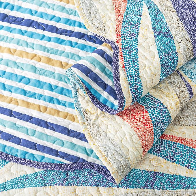 HoneiLife King Quilt Bedding Set - 3 Pieces Beach Quilt Sets Coastal Bedspreads Ocean Coverlets Microfiber Bed Cover All Season Quilts