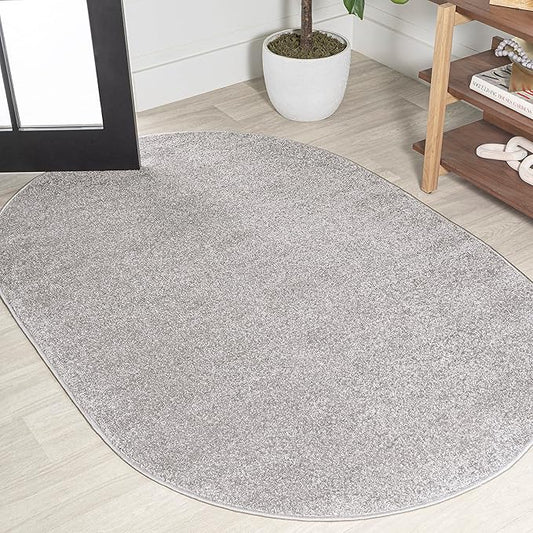 JONATHAN Y Haze Solid Low-Pile Light Gray 6x9 Oval Indoor Area Rug, Coastal,Bohemian,Minimalist,Classic, Easy-Cleaning for Living Room,Bedroom,Kitchen,Pet Friendly,Non-Shedding (SEU100K-6OV)