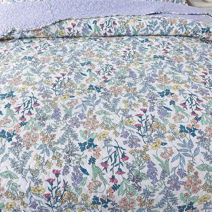 HoneiLife Oversized Queen Quilt - Microfiber Quilt Sets 106"x106",3-Piece Floral Bedspreads, Lightweight Coverlets, Wildflower Quilts, Queen Quilt Bedding Sets for All Season Use