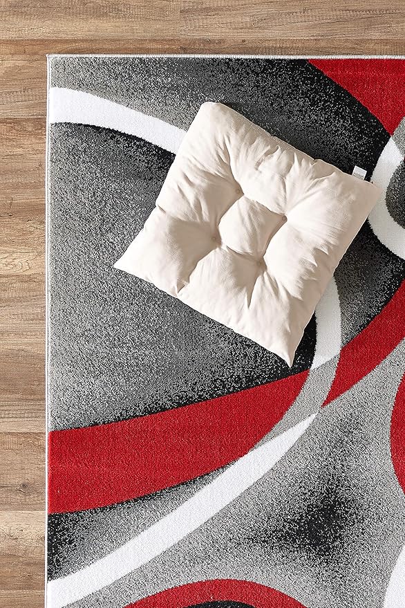 GLORY RUGS Modern Area Rug 8x10 Red Swirls Carpet Bedroom Living Room Contemporary Dining Accent Sevilla Collection 4816A