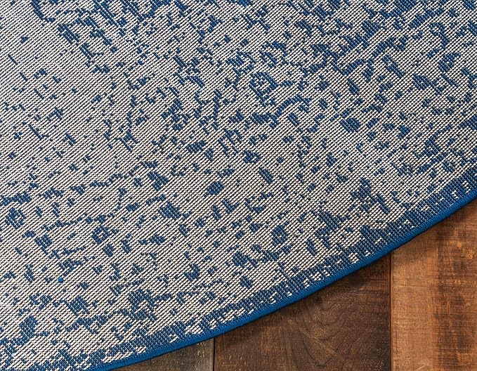 Unique Loom Bromley Collection Area Rug - Wells (8' Round, Ivory and Blue/ Ivory)