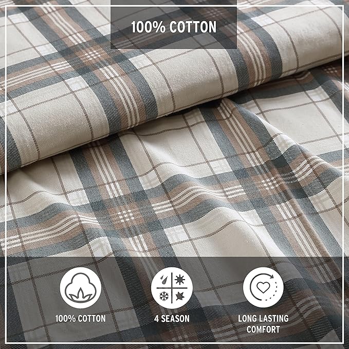 Eddie Bauer - Twin Sheets, Cotton Flannel Bedding Set, Brushed For Extra Softness, Cozy Home Decor (Edgewood Plaid, Twin)