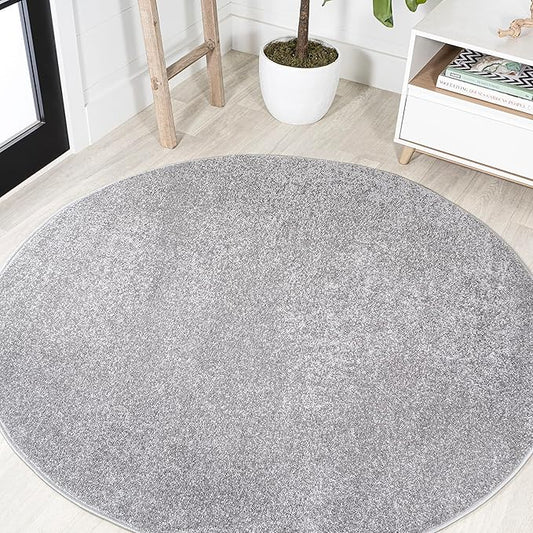 JONATHAN Y Haze Solid Low-Pile Gray 4' Round Indoor Area Rug, Coastal,Bohemian,Minimalist,Classic, Easy-Cleaning for Living Room,Bedroom,Kitchen,Pet Friendly,Non-Shedding (SEU100A-4R)