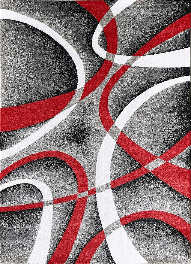 GLORY RUGS Modern Area Rug 8x10 Red Swirls Carpet Bedroom Living Room Contemporary Dining Accent Sevilla Collection 4816A