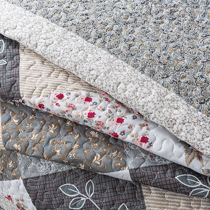HoneiLife Twin Quilt Bedding Set - Lightweight Bedspreads,2-Piece Microfiber Quilt Sets Reversible Coverlets Retro Bed Cover Quilt Twin Size All Season Quilts-Grey