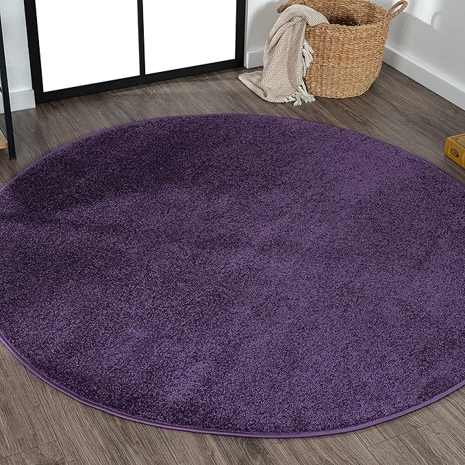 JONATHAN Y Haze Solid Low-Pile Purple 4' Round Indoor Area Rug, Coastal,Bohemian,Minimalist,Classic, Easy-Cleaning for Living Room,Bedroom,Kitchen,Pet Friendly,Non-Shedding (SEU100N-4R)