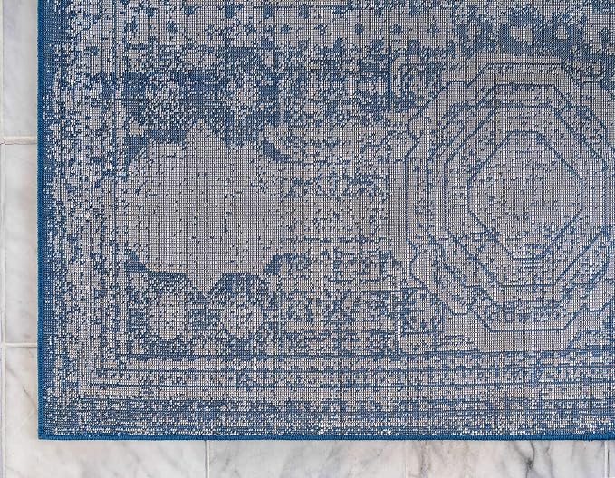 Unique Loom Bromley Collection Area Rug - Wells (10' x 14' 1" Rectangle, Ivory and Blue/ Ivory)