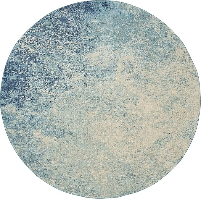 Nourison Home Passion Navy/Light Blue 8' x Round Area-Rug, Modern, Abstract, Easy-Cleaning, Non Shedding, Bed Room, Living Room, Dining Room, Kitchen, (8' Round)