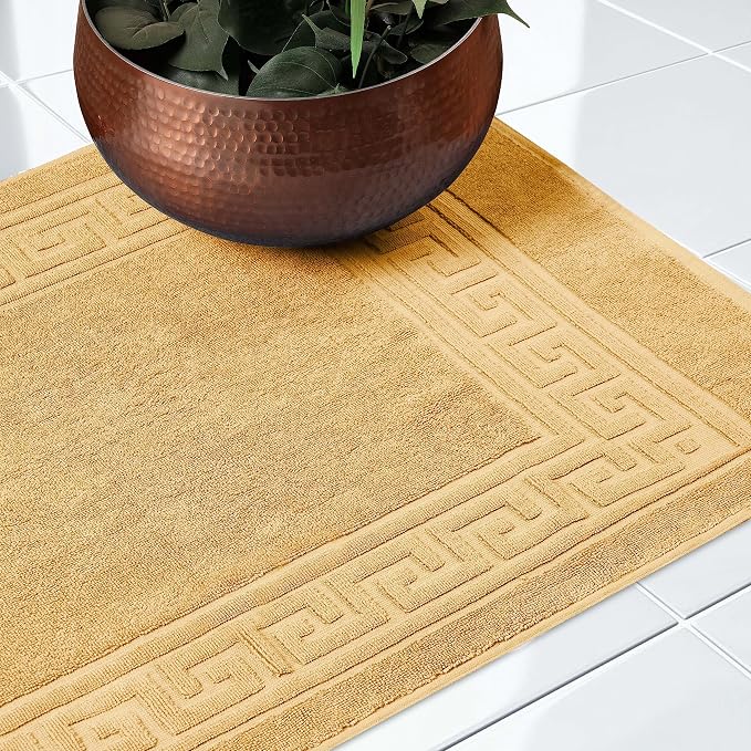 Superior Heavyweight Cotton Bath Mats, Bath Rugs For Bathroom Accessories, Washable Rug For Shower, Bath, Toilet, Modern Decor, No Backing, Luxury Hotel And Spa Quality, Set of 2, 22" x 35", Gold