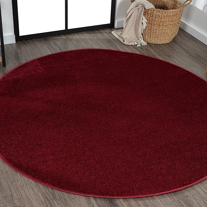 JONATHAN Y Haze Solid Low-Pile Dark Red 6' Round Indoor Area Rug, Coastal,Bohemian,Minimalist,Classic, Easy-Cleaning for Living Room,Bedroom,Kitchen,Pet Friendly,Non-Shedding (SEU100Q-6R)