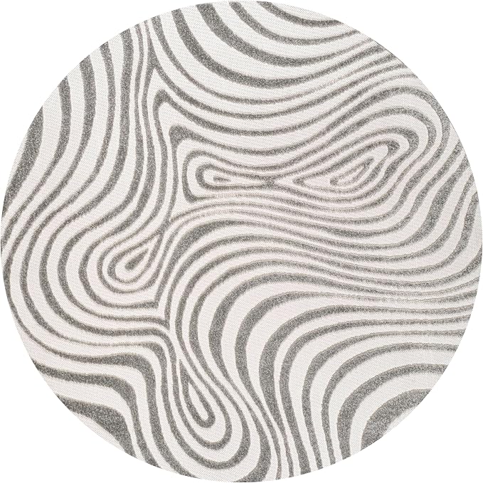 JONATHAN Y Maribo High-Low Abstract Striped Gray/Ivory 6' Round Indoor/Outdoor Area Rug, Pet Friendly, Non-Shedding, Stain Resistant, Easy-Cleaning for Backyard, Patio, Porch (SCN103B-6R)