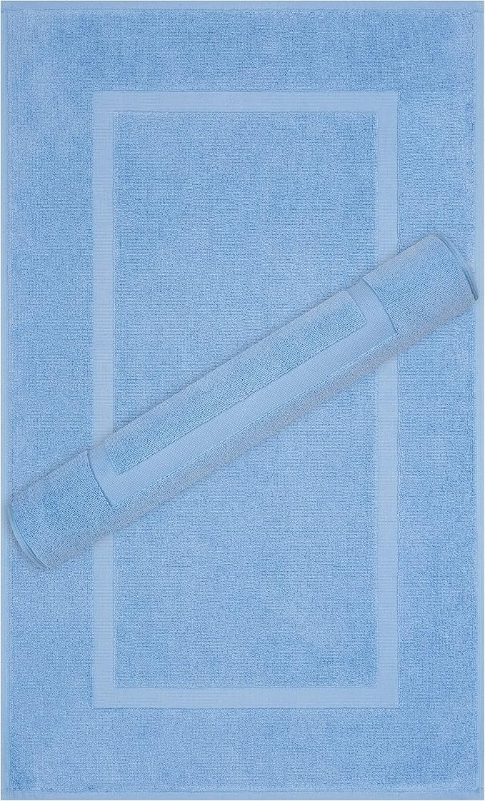 Cotton Paradise 100% Cotton Turkish Bathmat Set, Soft Absorbent Quick Dry, 2 Piece 20x34 Bathmat Floor Set, Sky Blue