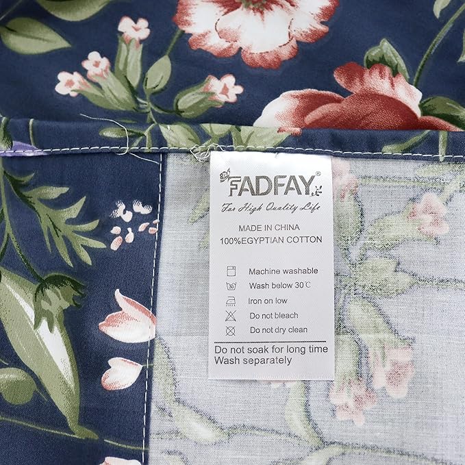FADFAY Sheets Set Queen Vintage Dark Blue Floral Bedding Shabby Peony Floral Sheets French Country Farmhouse Bedding 800 Thread Count 100% Egyptian Cotton Deep Pocket Fitted Sheet 4Pcs, Queen Size