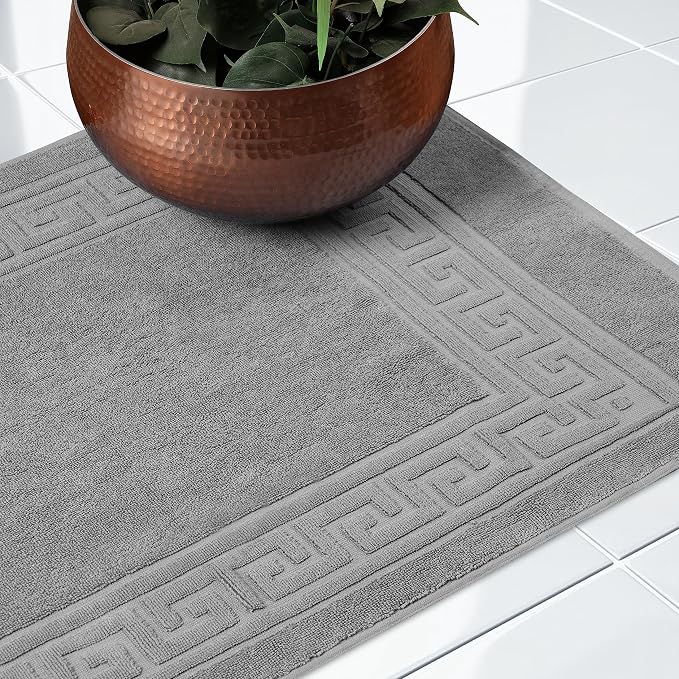 Superior Heavyweight Cotton Bath Mats, Bath Rugs For Bathroom Accessories, Washable Rug For Shower, Bath, Toilet, Modern Decor, No Backing, Luxury Hotel And Spa Quality, Set of 2, 22" x 35", Silver