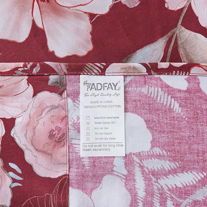 FADFAY Floral Sheets Set King Vintage Red Floral Bedding Shabby Pink Rose Elegant Peony Sheets Rustic Farmhouse Bedding 800 Thread Count 100% Egyptian Cotton Deep Pocket Fitted Sheet 4Pcs, King Size