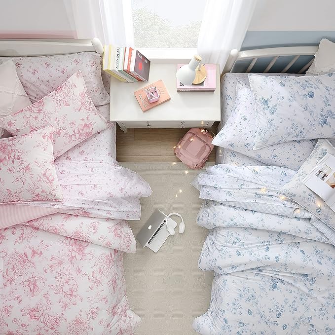 Laura Ashley - Twin XL Comforter Set, Reversible Cotton Bedding with Matching Sham, Medium Weight for Year Round Use, Oeko-Tex Certified, Dorm Essentials, Coquette Room Decor (Delphine Mauve Pink)