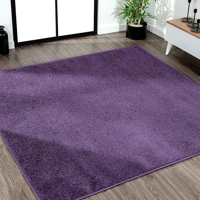 JONATHAN Y Haze Solid Low-Pile Purple 7x7 Square Indoor Area Rug, Coastal,Bohemian,Minimalist,Classic, Easy-Cleaning for Living Room,Bedroom,Kitchen,Pet Friendly,Non-Shedding (SEU100N-7SQ)