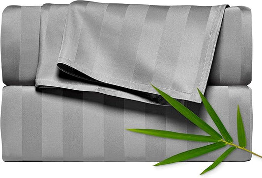 Pure Bamboo Split King Sheets, Genuine 100% Organic Viscose Derived from Bamboo Bed Sheet Set, Soft & Cooling, Double Stitching, 2 Fitted Sheets (Split King, Jacquard Stone)