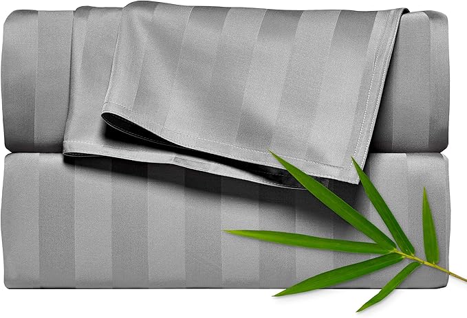 Pure Bamboo Queen Sheets, Genuine 100% Organic Viscose Derived from Bamboo Bed Sheet Set, Luxuriously Soft & Cooling, Double Stitching, 2 Year Quality Promise (Queen, Jacquard Stone)