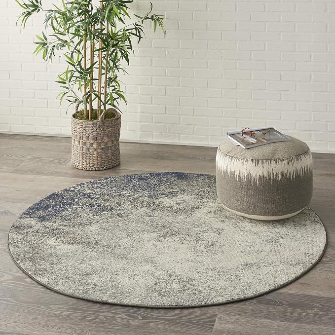 Nourison Home Passion Charcoal/Ivory 5'3'' x Round Area-Rug, Modern, Abstract, Easy-Cleaning, Non Shedding, Bed Room, Living Room, Dining Room, Kitchen, (5' Round)