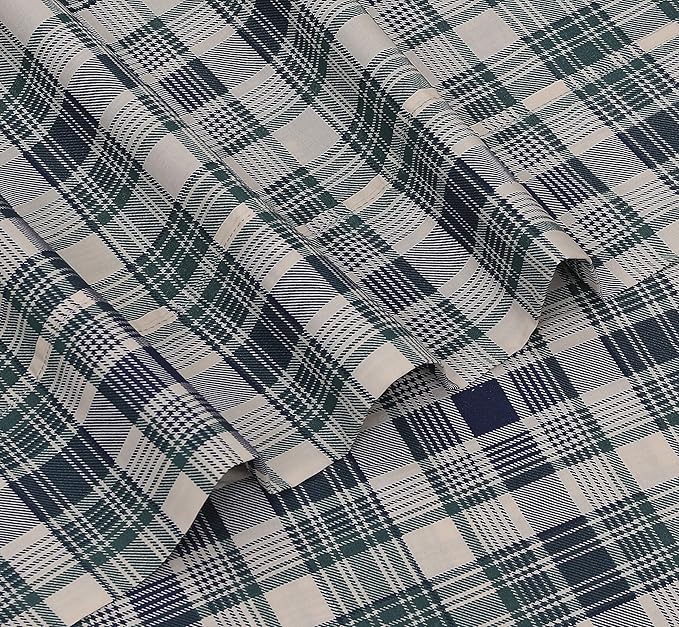 RUVANTI 100% Cotton Split King Sheets Sets for Adjustable Bed, 5 PCs, Soft & Breathable Percale Weave Bedding, Deep Pocket 16", Hotel Standard, Crisp Cool Feel & Durable Sheet, Greenish Blue Plaid