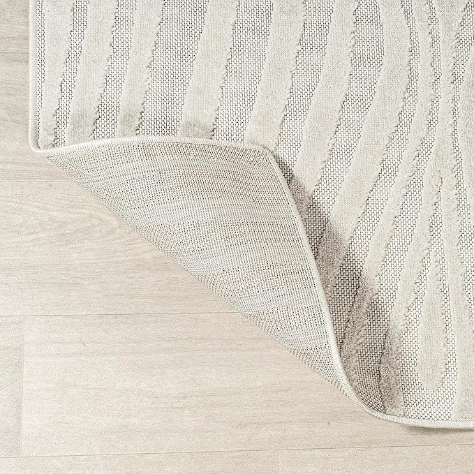JONATHAN Y Maribo High-Low Abstract Striped Indoor/Outdoor Area Rug, Contemporary, Modern, Vintage, Bohemian for Bedroom,Kitchen,Living Room,Non Shedding,Easy-Washing, Cream, 8x10 (SCN103A-8)