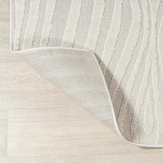 JONATHAN Y Maribo High-Low Abstract Striped Cream/Ivory 5x5 Square Indoor/Outdoor Area Rug, Pet Friendly, Non-Shedding, Stain Resistant, Easy-Cleaning for Backyard, Patio, Porch (SCN103A-5SQ)