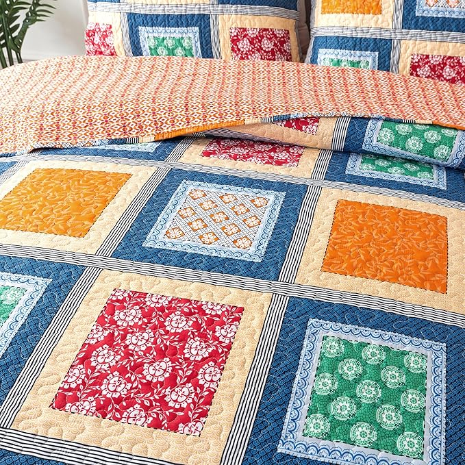 HoneiLife King Quilt Bedding Set - Rustic Quilt Sets 3-Piece,Patchwork Bedspreads for King Bed,Lightweight Coverlets Microfiber Bed Cover, Quilt King Size All Season Quilts-Orange