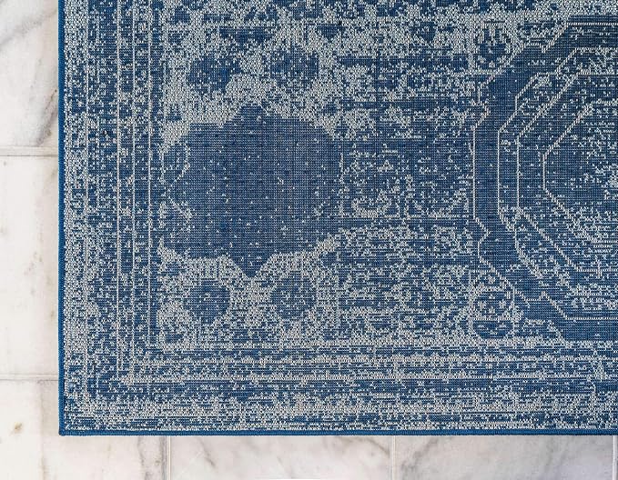 Unique Loom Bromley Collection Area Rug - Wells (2' x 6' 9" Runner, Navy Blue/ Ivory)