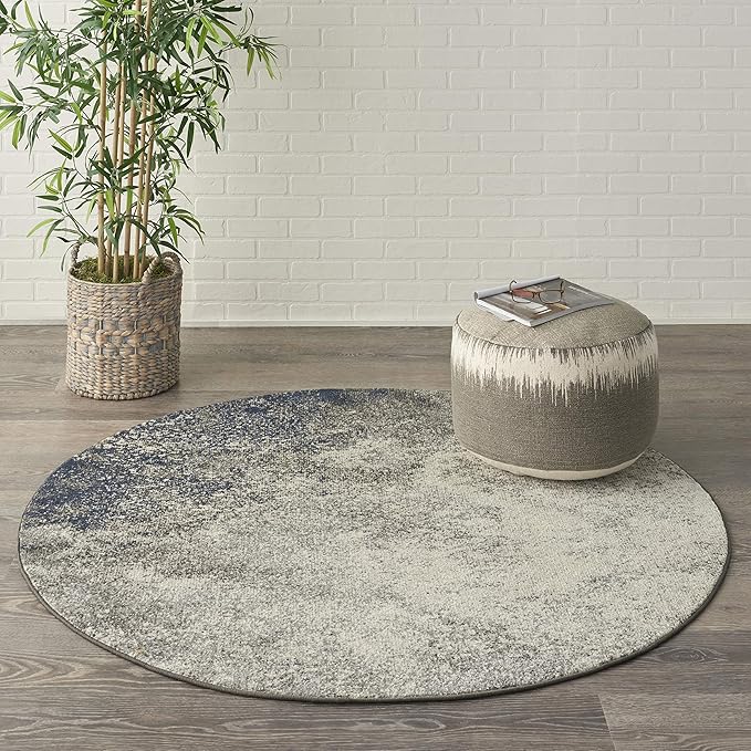 Nourison Home Passion Charcoal/Ivory 5'3'' x Round Area-Rug, Modern, Abstract, Easy-Cleaning, Non Shedding, Bed Room, Living Room, Dining Room, Kitchen, (5' Round)