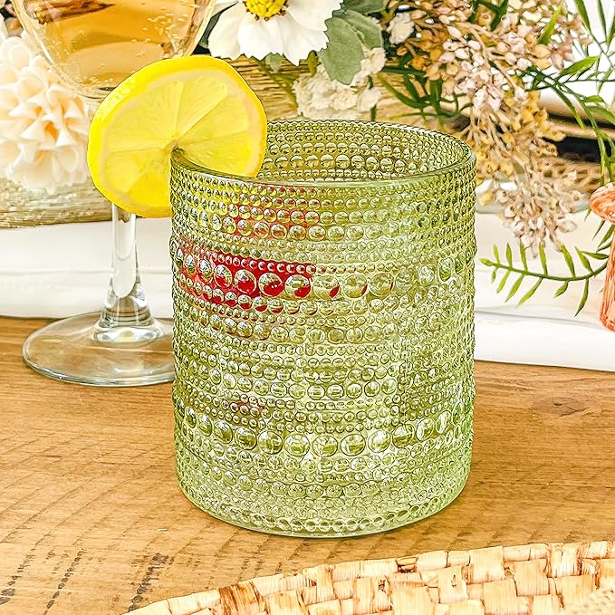 Kate Aspen Sage Green Hobnail Beaded Drinking Glasses Set of 6-10 oz Vintage Glassware, Holiday Entertaining Drinkware, Water & Cocktail Glasses - Great Christmas or Hostess Gift