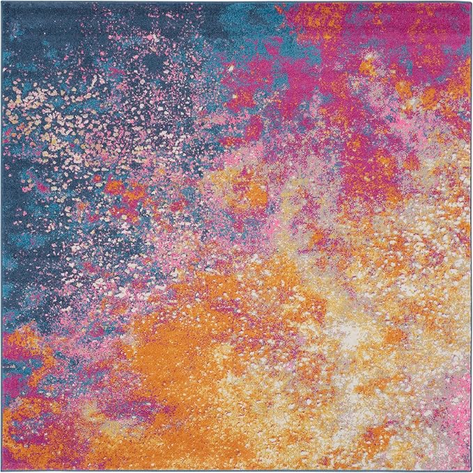 Nourison Home Passion Abstract Sunburst 7'10'' x Square Area-Rug, Easy-Cleaning, Non Shedding, Bed Room, Living Room, Dining Room, Kitchen (8 Square)