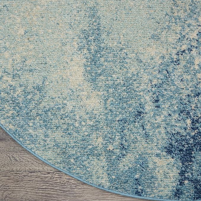 Nourison Home Passion Navy/Light Blue 8' x Round Area-Rug, Modern, Abstract, Easy-Cleaning, Non Shedding, Bed Room, Living Room, Dining Room, Kitchen, (8' Round)