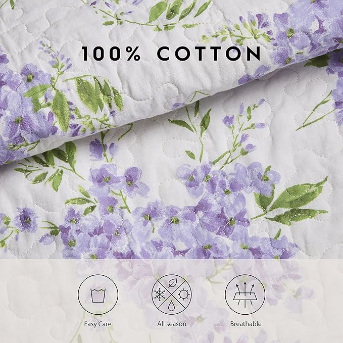 Laura Ashley - King Quilt Set - Cotton Reversible Bedding with Matching Shams, Lightweight & Soft Decor (Keighley Lilac, King)
