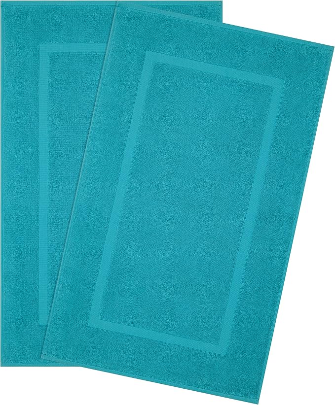 Cotton Paradise 100% Cotton Turkish Bathmat Set, Soft Absorbent Quick Dry, 2 Piece 20x34 Bathmat Floor Set, Ocean Aqua
