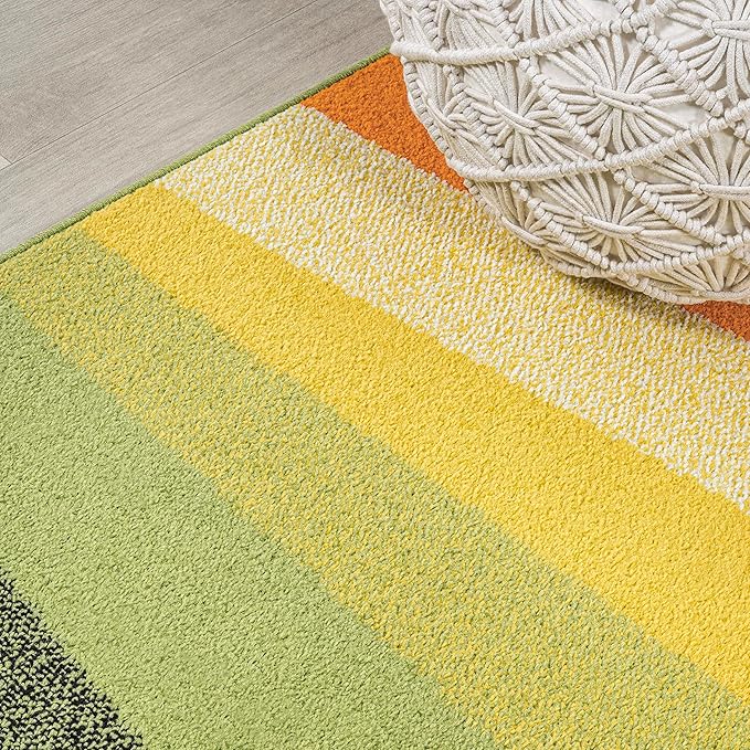 JONATHAN Y Prism Geometric Striped Runner Rug 2x8, Orange/Green/Blue, Modern, Coastal, Easy-Cleaning for Living Room, Bedroom, Kitchen, Pet Friendly, Non-Shedding (DZC101A-28)