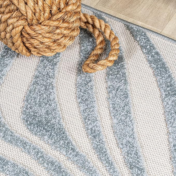 JONATHAN Y Maribo High-Low Abstract Striped Light Blue/Ivory 7x7 Square Indoor/Outdoor Area Rug, Pet Friendly, Non-Shedding, Stain Resistant, Easy-Cleaning for Backyard, Patio (SCN103C-7SQ)