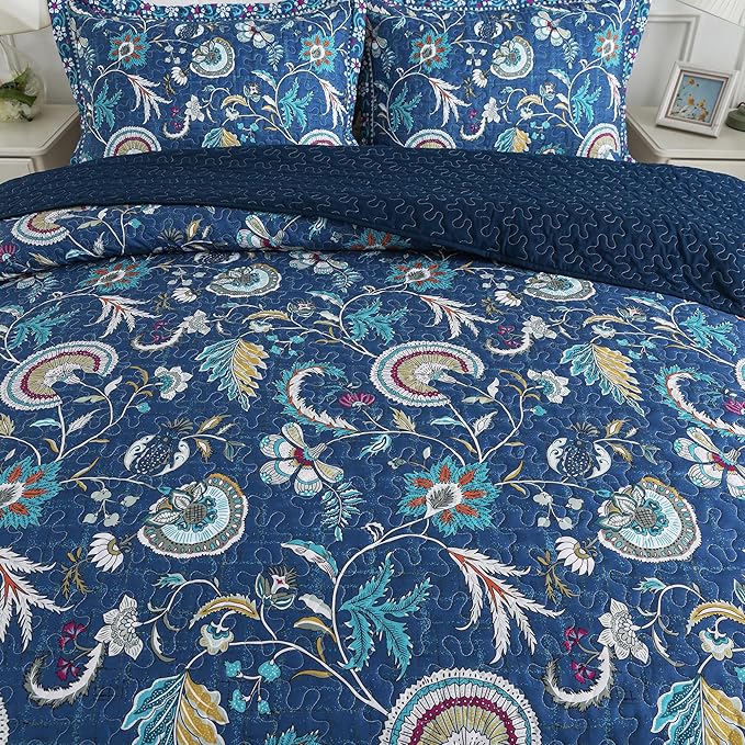 HoneiLife Quilt Set King Size - Lightweight Bedspreads 106x96, Microfiber Quilts 3-Piece, Patchwork Coverlet Rustic Bedding Sets All Season Quilts