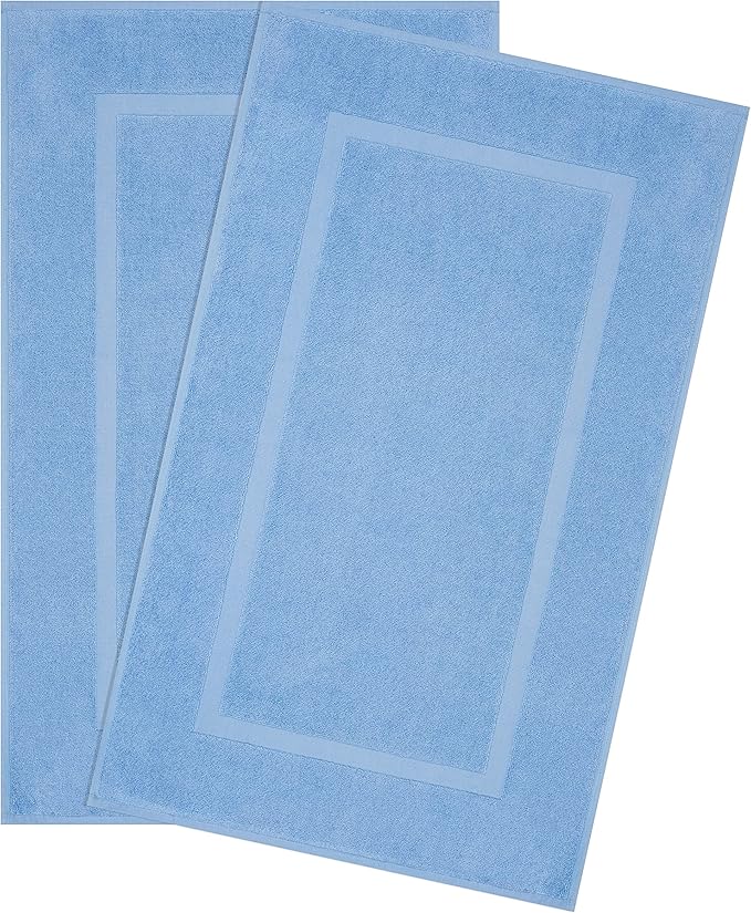 Cotton Paradise 100% Cotton Turkish Bathmat Set, Soft Absorbent Quick Dry, 2 Piece 20x34 Bathmat Floor Set, Sky Blue