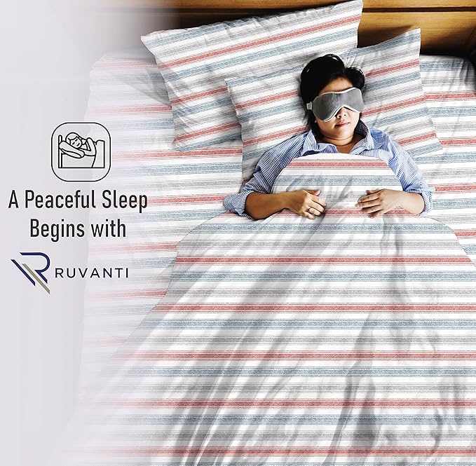 RUVANTI 100% Cotton Twin XL Sheet Sets, 3 Pieces, Soft & Breathable Percale Weave Bedding, Deep Pocket 16", Hotel Standard, Crisp Cool Feel, Durable, Perfect Size Striped Sheets, Times