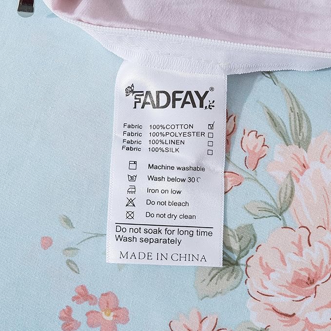 FADFAY Duvet Cover Set Queen Blue Rose Floral Bedding Rustic Peony Flower Comforter Cover Set Vintage Farmhouse Bedding 100% Cotton Ultra Soft Quilt Cover with Hidden Zipper Closure 3Pcs, Queen Size