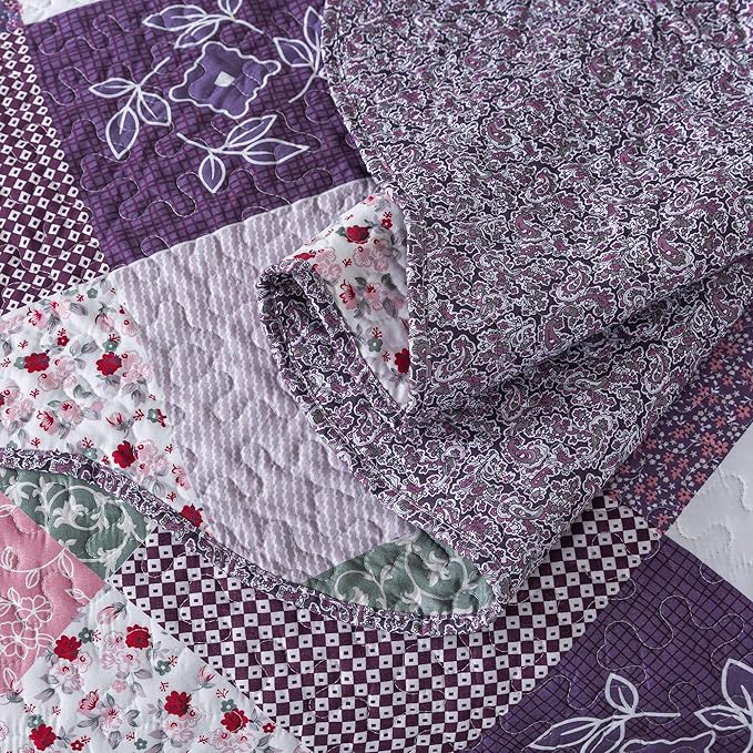 HoneiLife Quilt Sets King Size - 3 Pieces Microfiber Quilt Set Lightweight Bedspreads Reversible Coverlets Retro Bed Cover King Quilt Bedding Set All Season Quilts-Purple