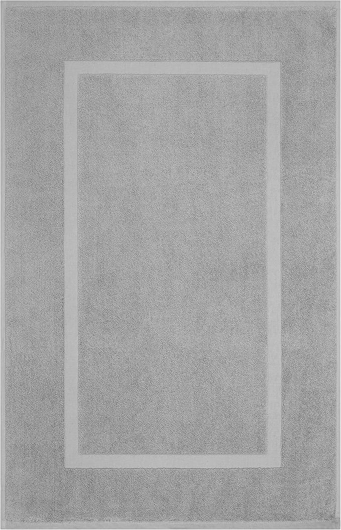Cotton Paradise 100% Cotton Turkish Bathmat Set, Soft Absorbent Quick Dry, 2 Piece 20x34 Bathmat Floor Set, Light Grey