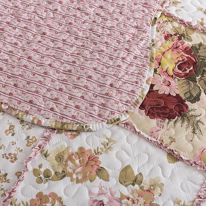 HoneiLife Queen Quilt Bedding Sets - Floral Quilt Bedding Sets 3-Piece 90x96, Lightweight Bedspreads Patchwork Coverlet Rustic Bedding Set All Season Quilts