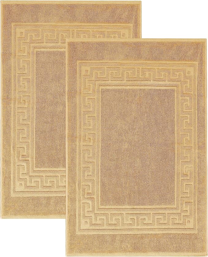 Superior Heavyweight Cotton Bath Mats, Bath Rugs For Bathroom Accessories, Washable Rug For Shower, Bath, Toilet, Modern Decor, No Backing, Luxury Hotel And Spa Quality, Set of 2, 22" x 35", Gold
